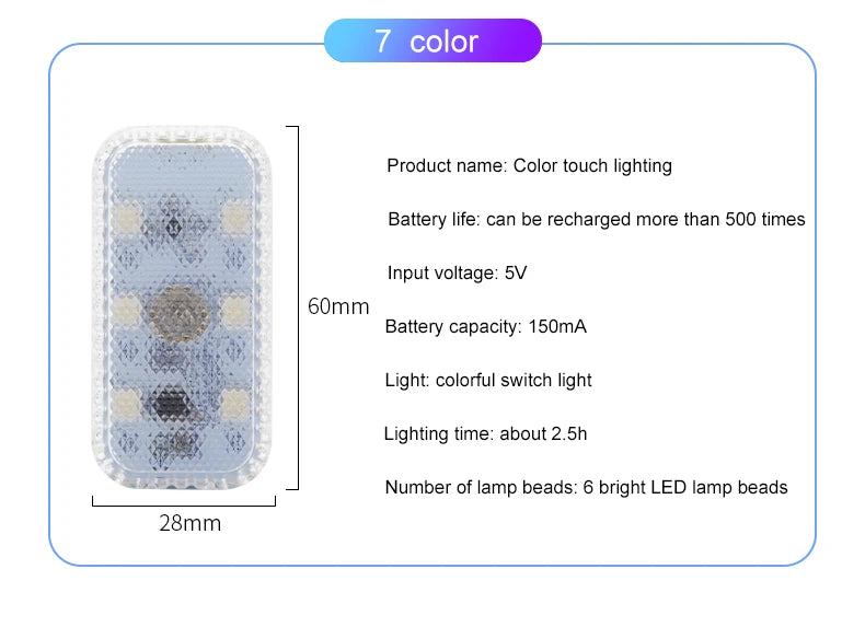 Velnix™ NightGlow – Wireless Touch LED Car Interior Light | USB Rechargeable