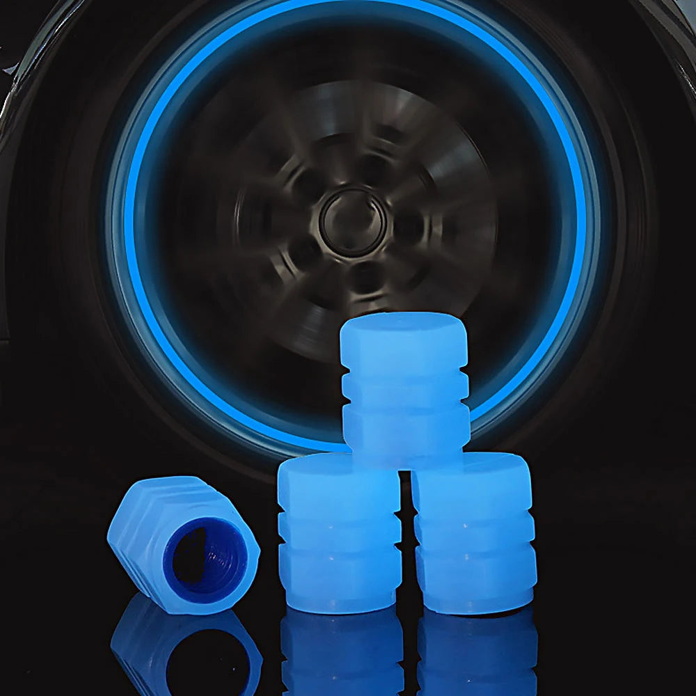 Velnix™ LumiGlow – Fluorescent LED Car Tire Valve Caps | Glow-in-the-Dark Wheel Accent Kit