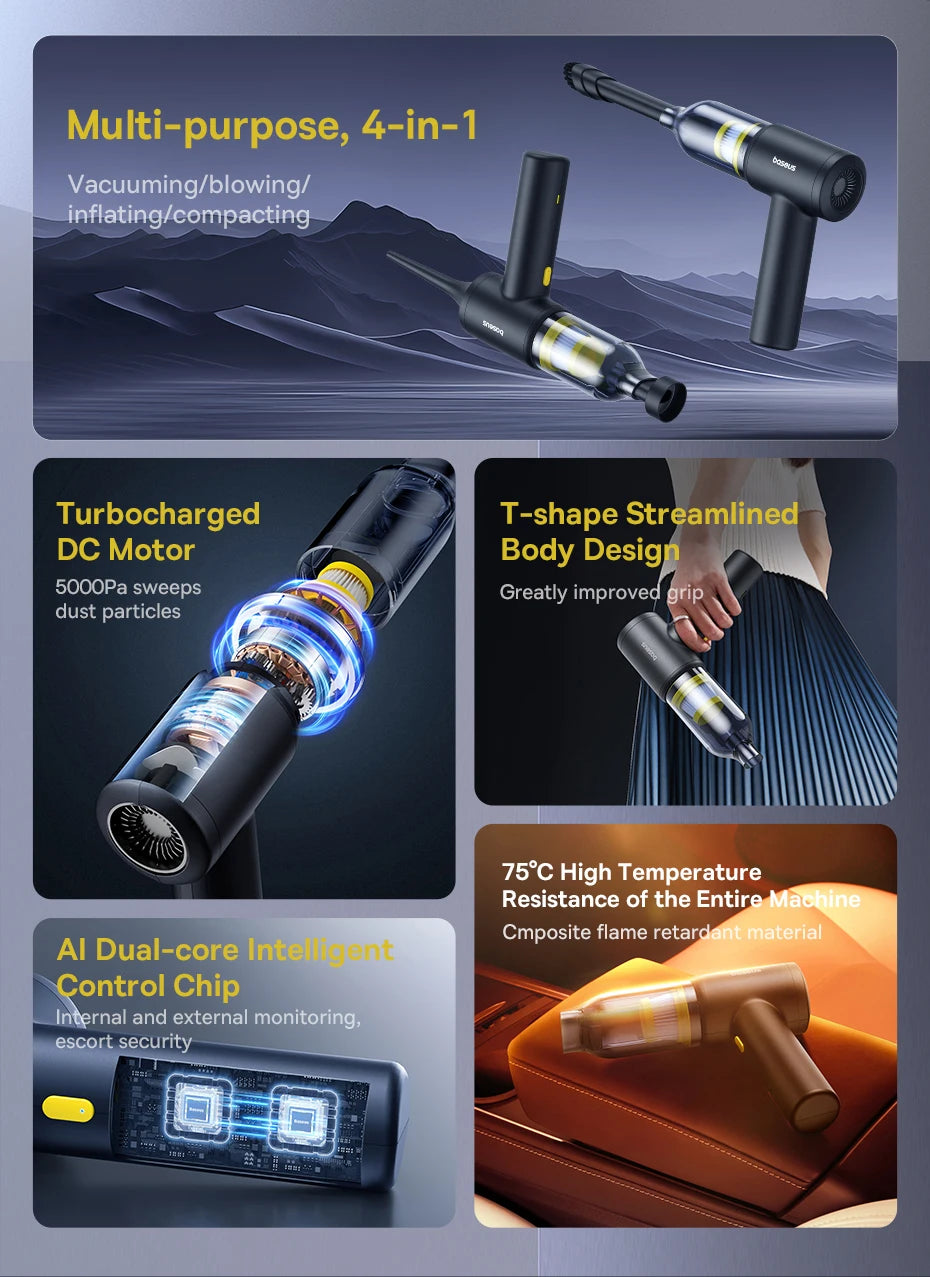 Baseus 4-in-1 Cordless Car Vacuum & Air Blower