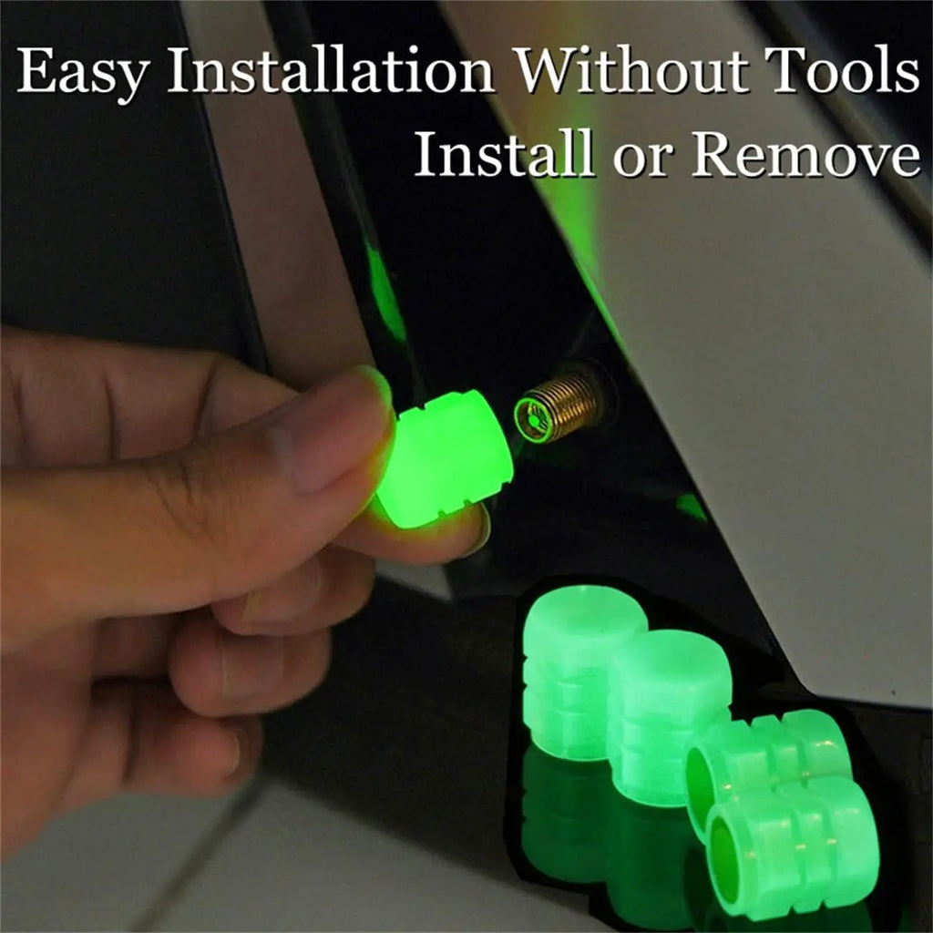 Velnix™ LumiGlow – Fluorescent LED Car Tire Valve Caps | Glow-in-the-Dark Wheel Accent Kit