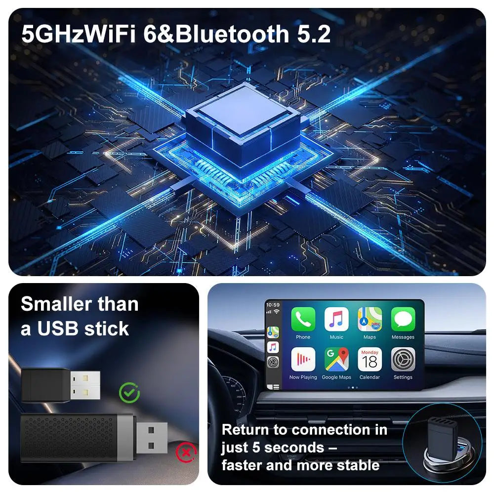 Velnix™ Wireless CarPlay & Android Auto Adapter – Plug & Play USB Dongle | Fast Bluetooth & WiFi Auto Connect | OTA Updates