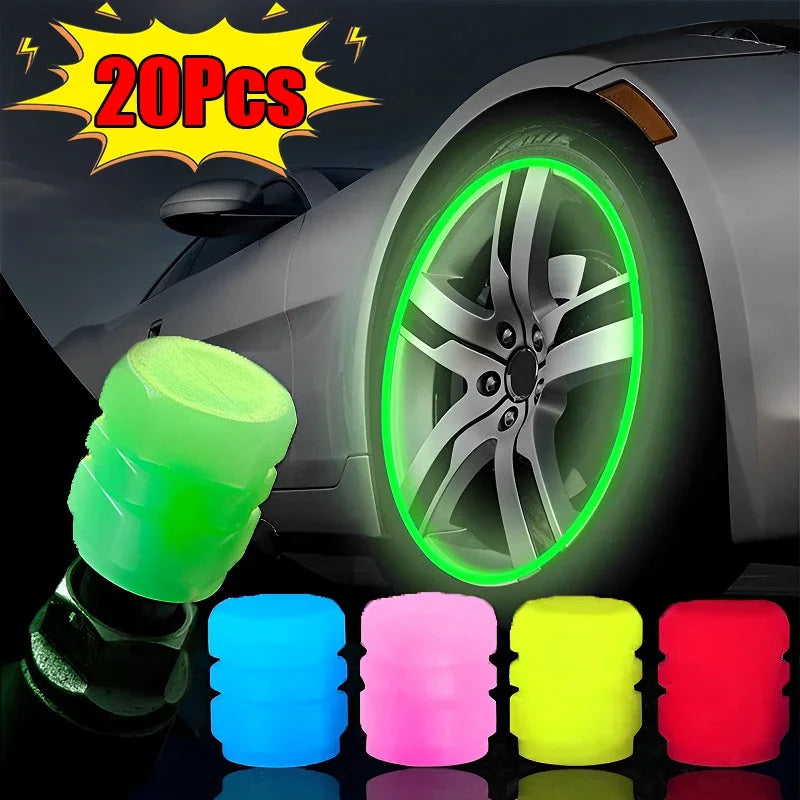 Velnix™ LumiGlow – Fluorescent LED Car Tire Valve Caps | Glow-in-the-Dark Wheel Accent Kit