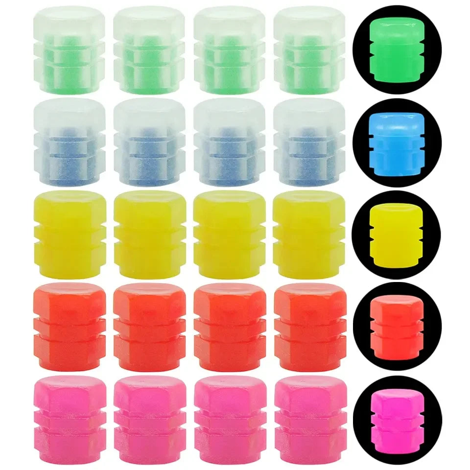Velnix™ LumiGlow – Fluorescent LED Car Tire Valve Caps | Glow-in-the-Dark Wheel Accent Kit
